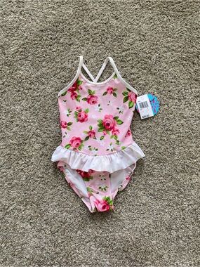 Pink Floral Ruffle One-Piece Swimsuit for Kids